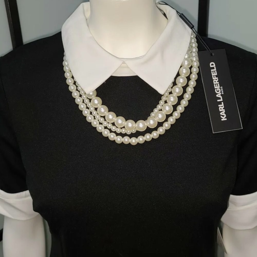 Karl Largerfeld Peter Pan short sleeve blouse with detachable pearls xs